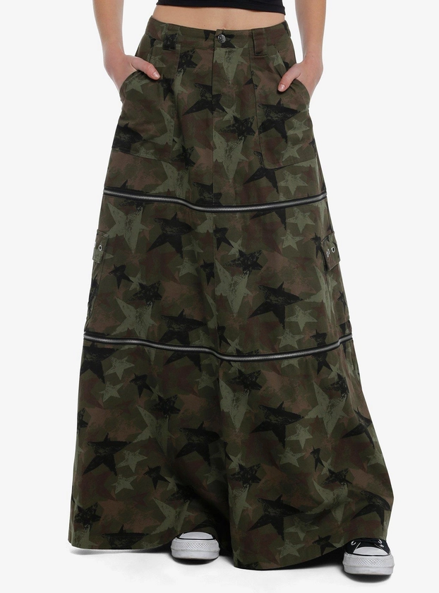 Social Collision Camo Star Zip-Off Maxi Skirt