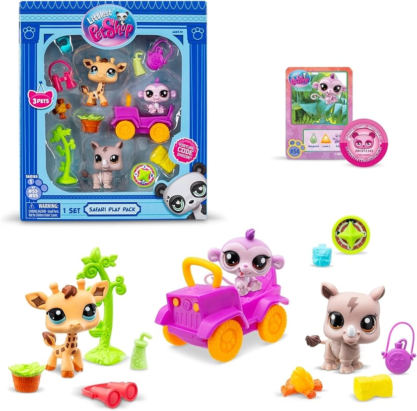 Littlest Pet Shop, Safari Play Pack - Gen 7, Pets #53,#54, #55, Authentic LPS Bobble Head Figure, Collectible Imagination Toy Animal, Kidults, Girls, Boys, Kids, Tweens Ages 4+