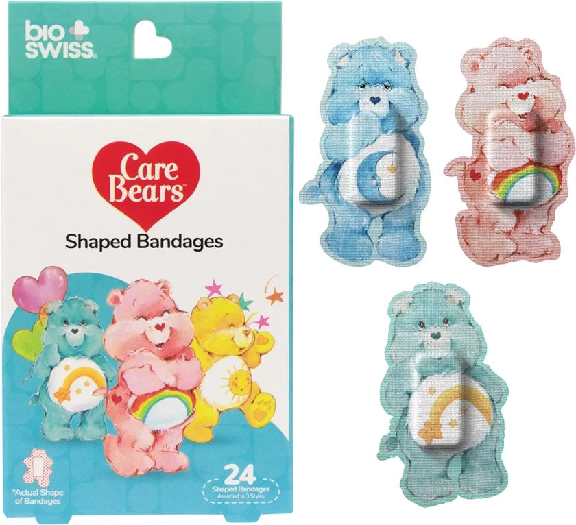 BioSwiss Care Bears Bandages, Classic Care Bear Shaped Self Adhesive Bandage, Latex Free Sterile Wound Care, Fun First Aid Kit Supplies for Kids, 24 Count