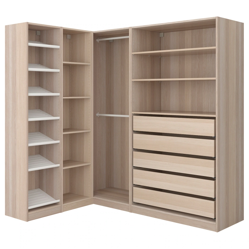 PAX armoire d'angle, effet chêne blanchi, 160/188x201 cm - IKEA