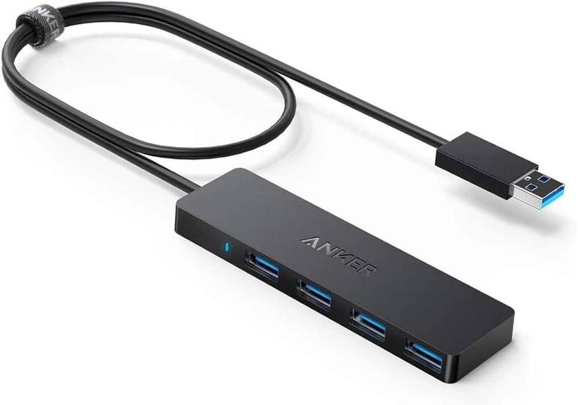 Anker Data Hub 4 Ports USB 3.0 Ultra Fin avec câble étendu de 60 cm - Hub USB 3.0 pour Macbook, Mac Pro / mini, iMac, Surface Pro, XPS, Notebook PC, clés USB, disques durs externes, etc.