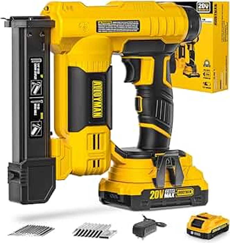 Alloyman 18 Gauge Nail Gun Battery Powered, 2 in 1 Cordless Brad Nailer/Electric Stapler with 2.0Ah Battery and Charger,1000pcs Nails and 1000pcs Staples Included for Home Improvement & Woodworking