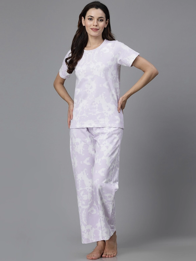 ETC Tie & Dye Printed Round Neck Pure Cotton Night suit