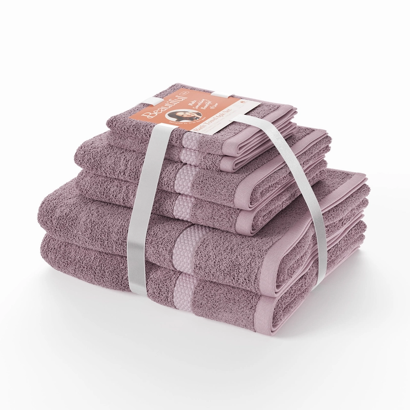Beautiful Dobby 6pk Towel Set, Contains 2 Bath, 2 Hand, 2 Wash - Rose Pink by Drew Barrymore