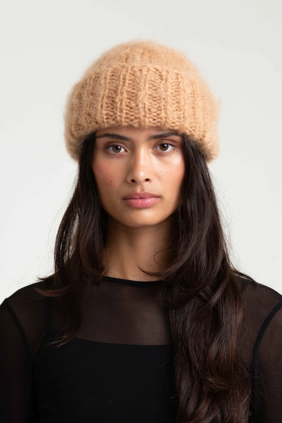 Brushed Mohair-Wool Beanie Hat - Sand