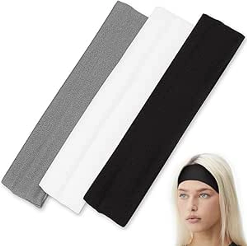 Leogony 3PCS *8CM Jersey Headband for Women, Elastic Fabric Sweat Head Bands, Stretchy Cotton Headbands for Yoga Running Sports : Amazon.co.uk: Fashion