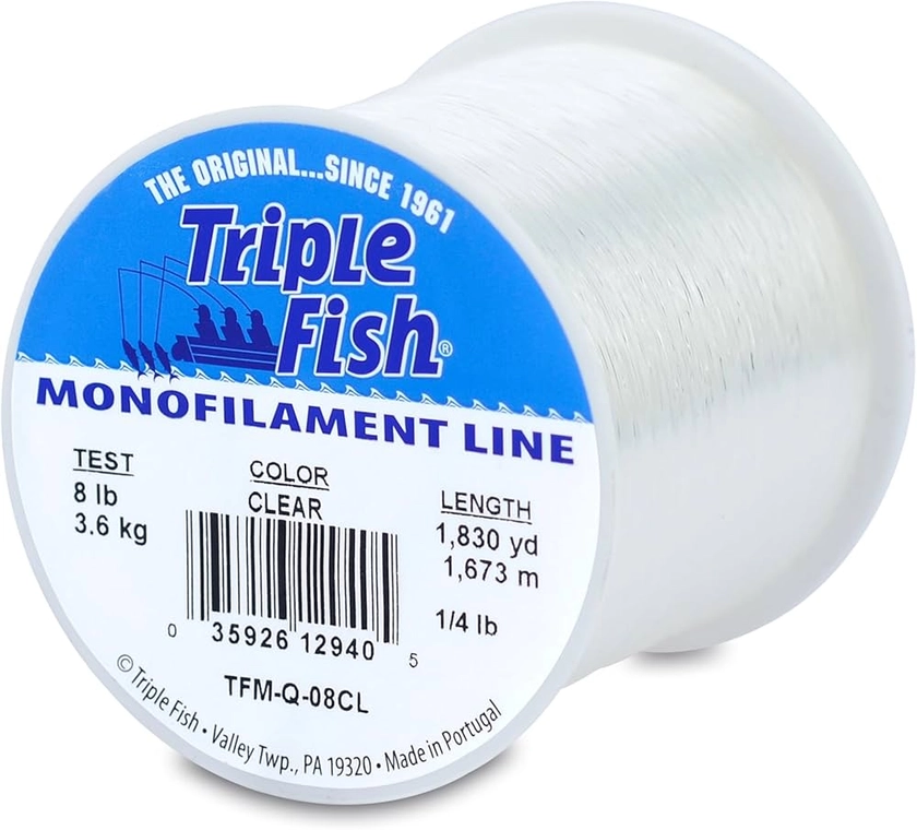 Amazon.com : Triple Fish Monofilament Line, 8 lb / 3.6 kg Test, .011 in / 0.27 mm Dia, Clear, 1/4 lb / 0.11 kg Spool, 1830 yd / 1673 m : Sports & Outdoors