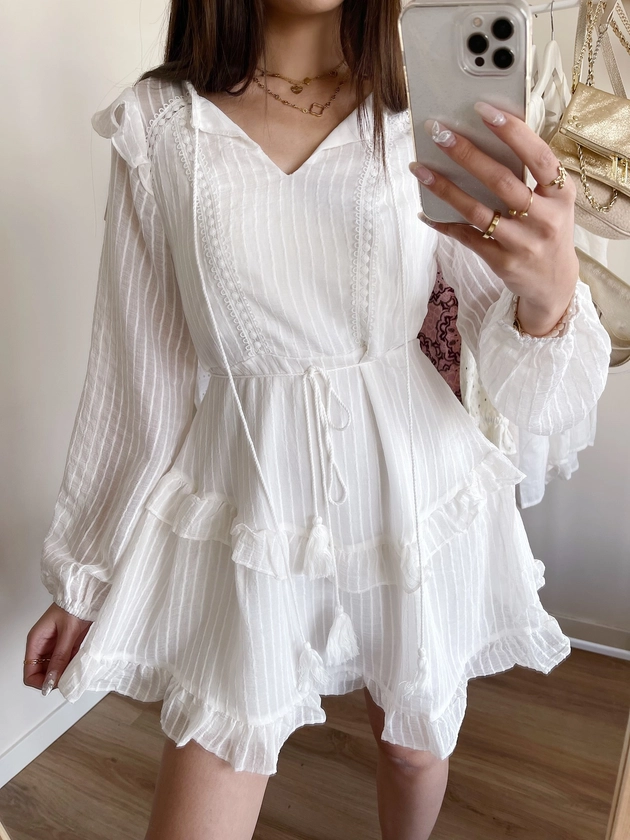 Zoey Ruffle Flowy Dress / White