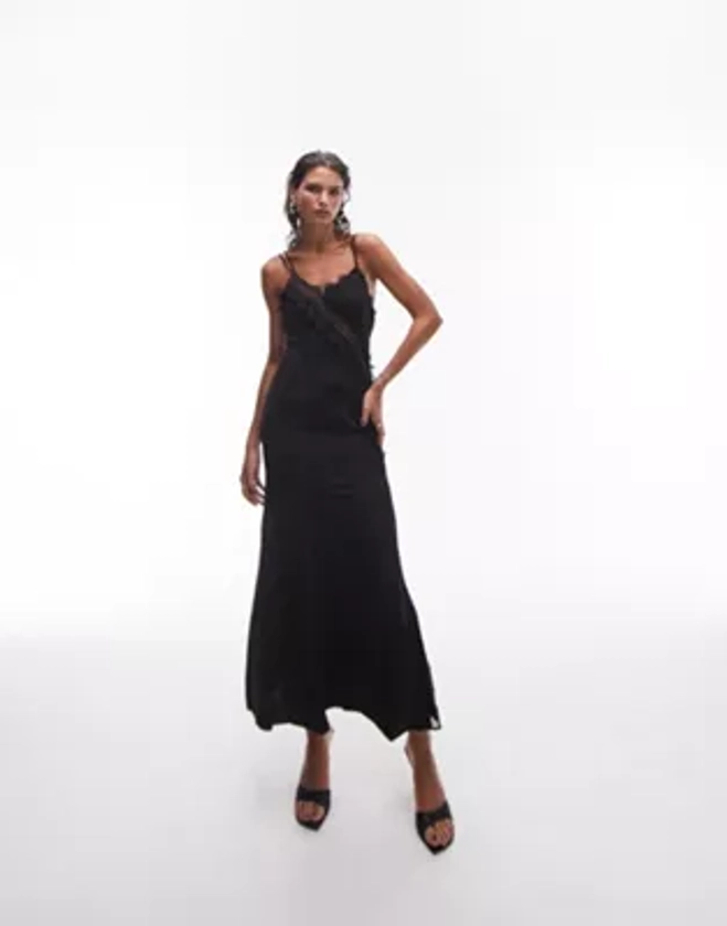 Topshop Premium lace and jacquard midi dress in black | ASOS