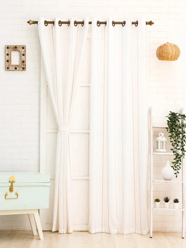 Ariana Stripes White Polyester 5 ft Window Curtain