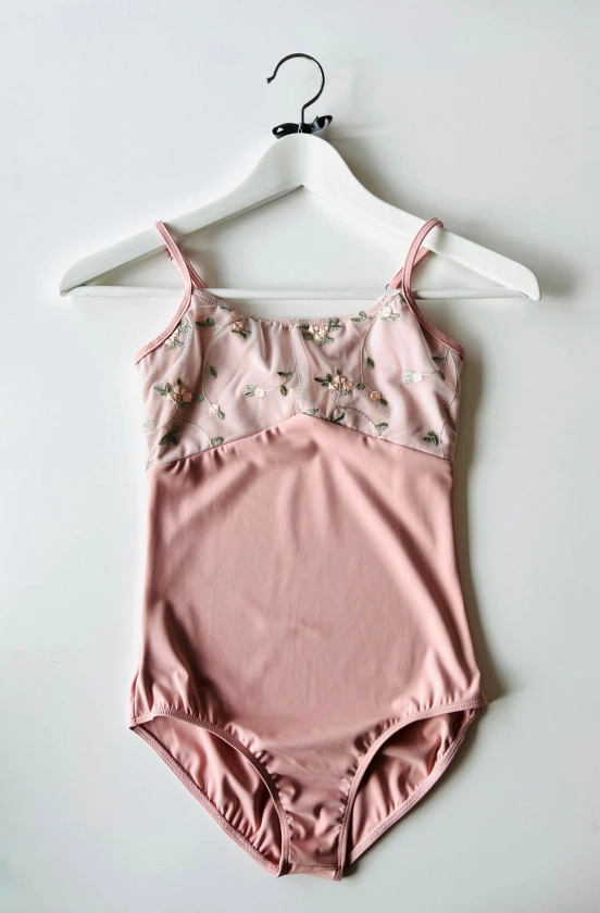 Rose Embroidered Camisole Leotard - Pink