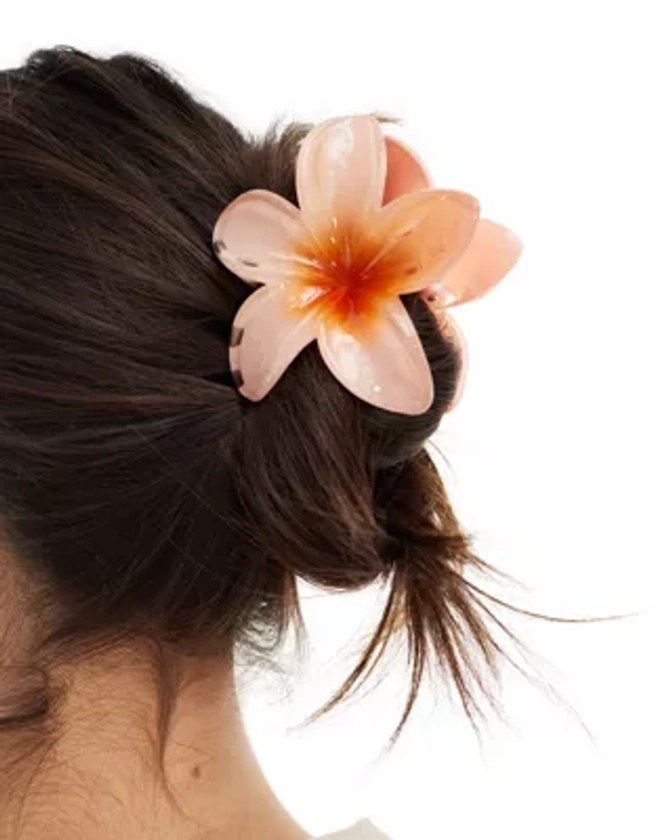 Pieces - Pinza per capelli arancione a fiore hawaiano