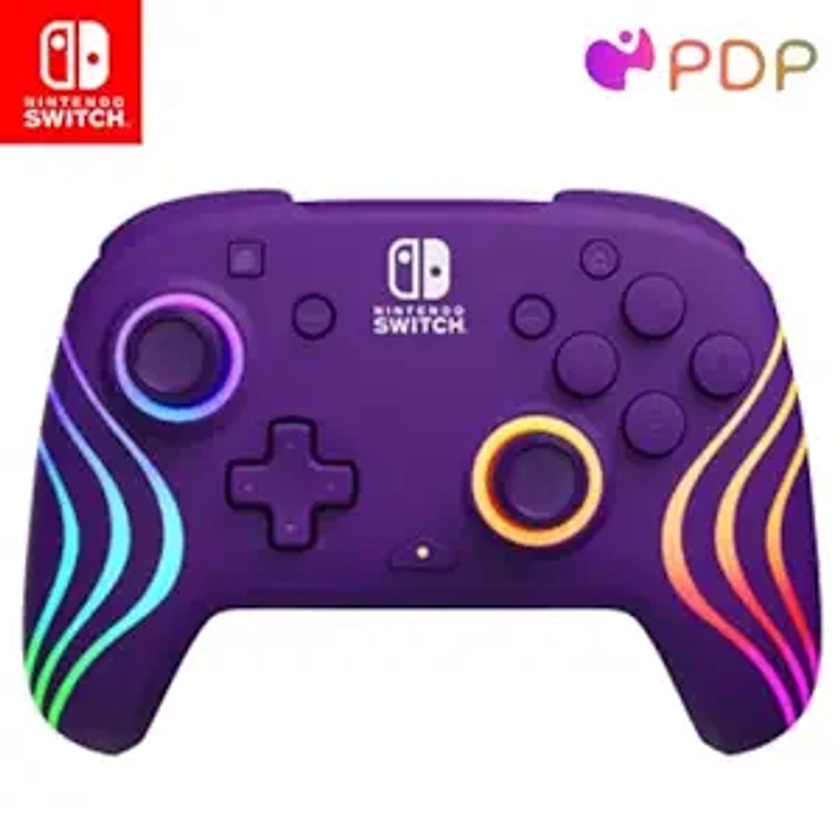 PDP Afterglow™ Wave Enhanced Wireless Nintendo Switch Pro Controller, 8 Colors RGB LED, Dual Programmable Gaming Buttons, 40 Hour Rechargeable Battery Power, Officially Licensed by Nintendo: Purple