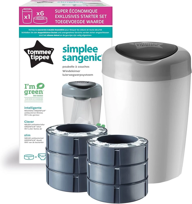 Tommee Tippee Poubelle à Couches Simplee Sangenic, Inclus 6x Cassettes de Recharge, Blanc et Gris : Amazon.fr: Bébé et Puériculture