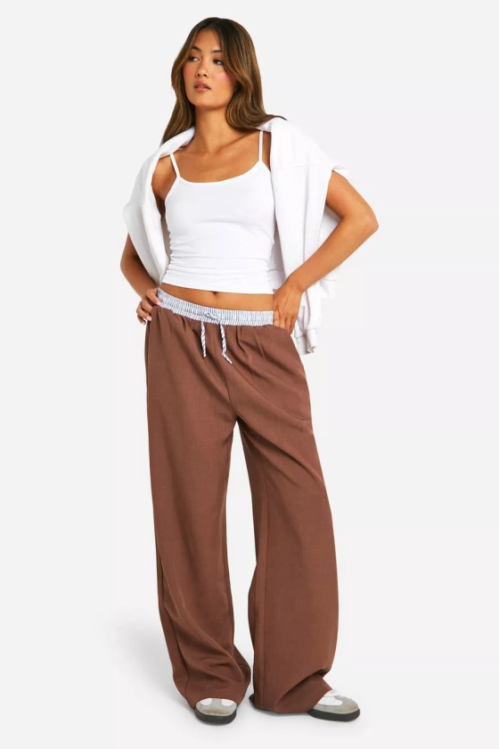 Contrast Stripe Waistband Wide Leg Trouser