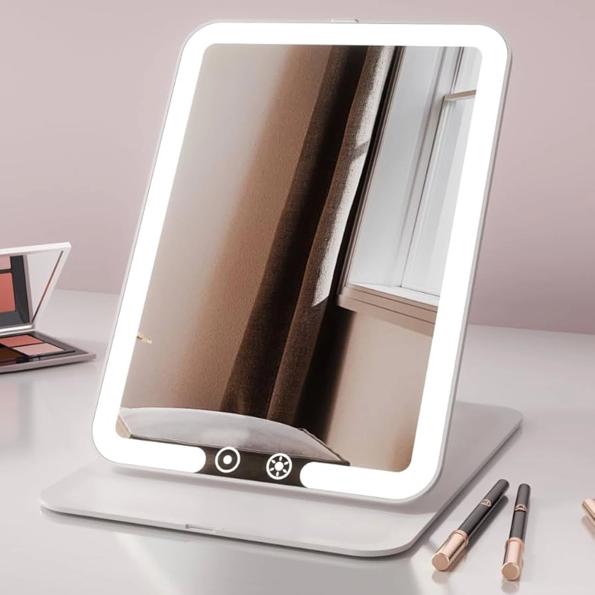 Fancii Miroir Maquillage Lumineux de Voyage Rechargeable avec Lumières LED et 3 Modes de Couleur – Ultra Fin, Portable, Variateur d'intensité Tactile, Miroir Pliable Compact, Nora Mini