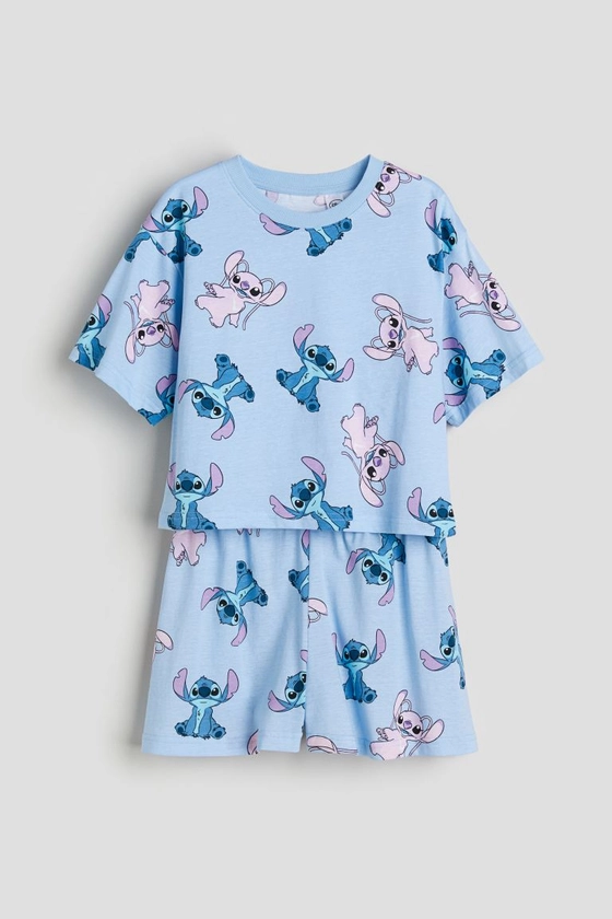 Printed jersey pyjamas - Light blue/Lilo & Stitch - Kids | H&M GB