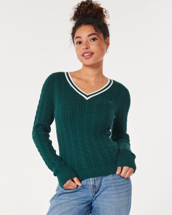 Women's Cable-Knit V-Neck Sweater | Women's Tops | HollisterCo.com