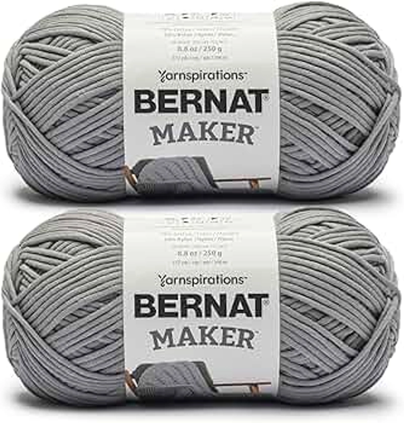 Bernat Maker Gray Yarn - 2 Pack of 250g/8.8oz - 72% Cotton 28% Nylon - #5 Bulky - 290m/317Yards - for Knitting, Crochet and Amigurumi