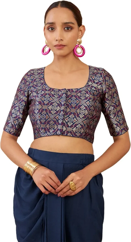 Buy Soch Navy Blue Art Silk Blouse with Woven Designs at Amazon.in