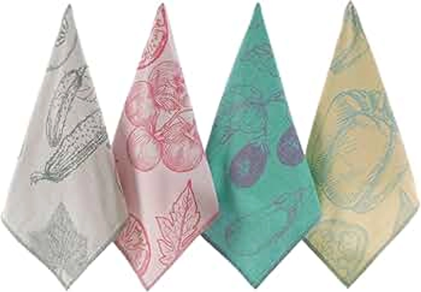 sea me at home Dish Towels for Kitchen, Jacquard Tea Towel Set, Stylish and Functional, A Great Gift for Any Home, 100% Turkish Cotton Towel Set of 4 (Garden Vegetables)