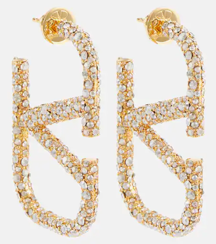 VLogo crystal-embellished earrings in gold - Valentino | Mytheresa