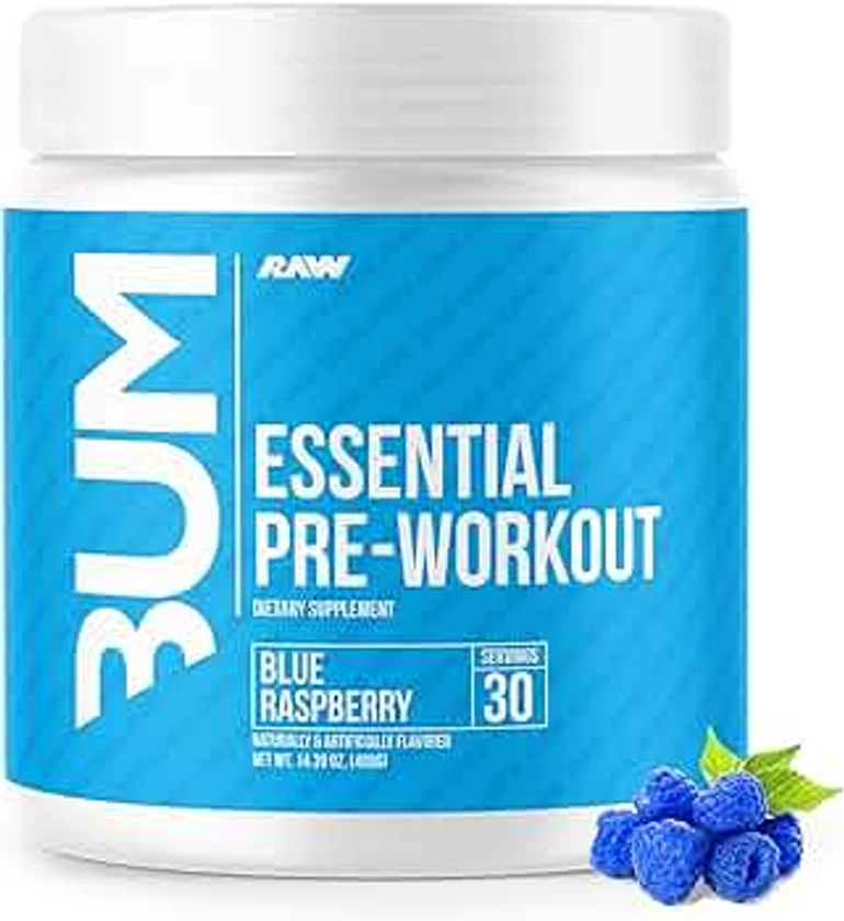 RAW Nutrition - Essential Pre - Chris Bumstead Pre Workout Formula, Sports Nutrition Pre-Workout Powders | Men & Womens Drink, Energy Powder for Working Out (Blue Raspberry)