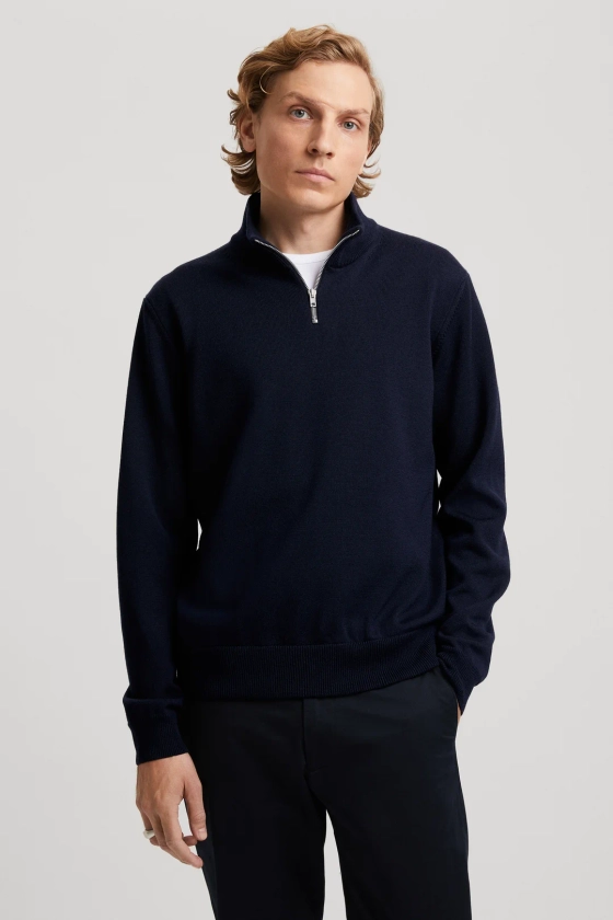 Dark Navy Merino Half Zip Sweater | Organic Cotton- ASKET