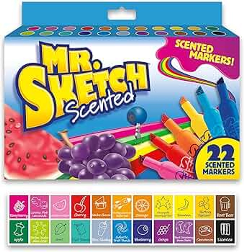 Mr. Sketch Scented Markers, Chisel Tip, Assorted Colors, 22 Count