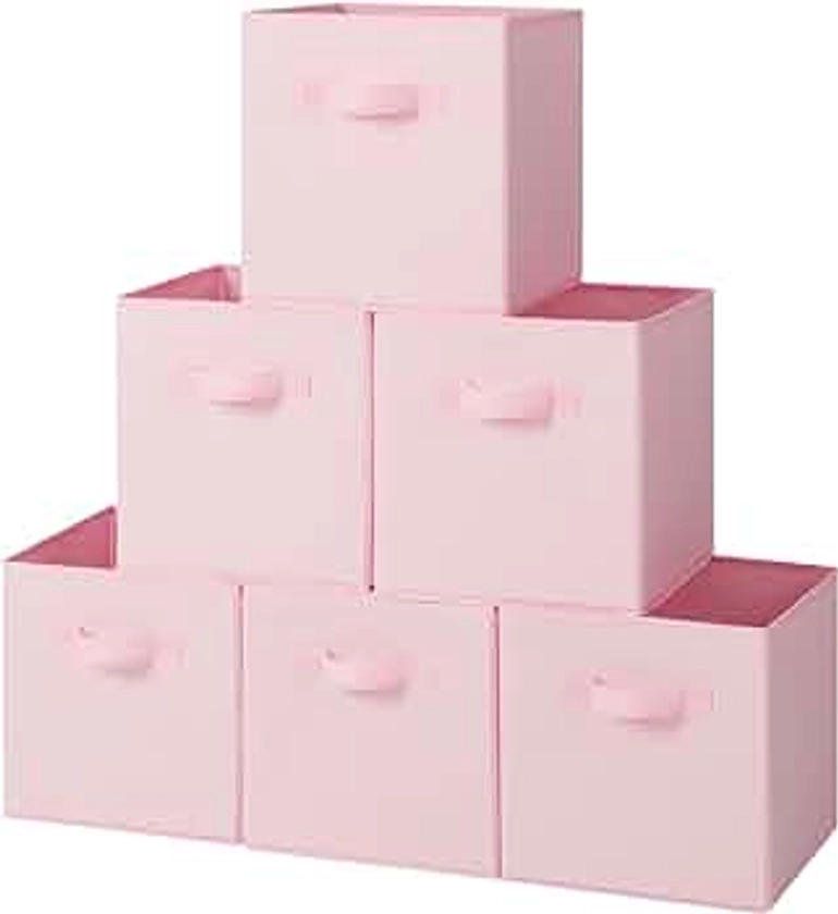 GRANNY SAYS Cube Storage Bins, 11 Inch Storage Cube Organizer, Collapsible Fabric Storage Cubes with Handle, Closet Baskets for Organization, Shelf Basket for Shelves, Pink, 6-Pack