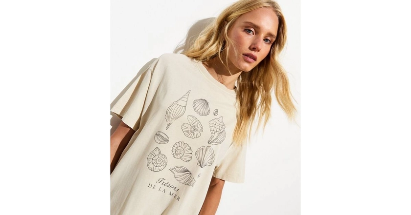 Off White Seashell Oversized Cotton T-Shirt | New Look