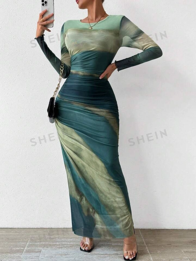 SHEIN BAE Women's Tie-Dye Pleated Dress