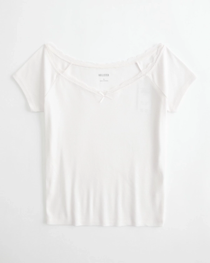 Women's Off-the-Shoulder Lace Trim Top | Women's Tops | HollisterCo.com