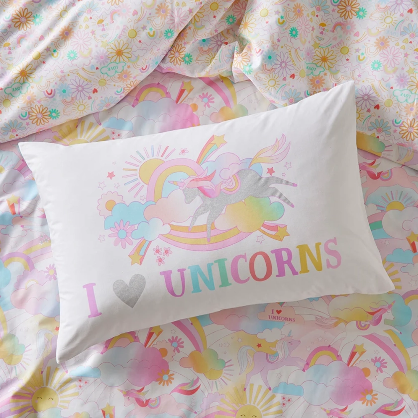 Adairs Kids - I Love Unicorns White Kids Text Pillowcase | Kids Pillowcases | Adairs