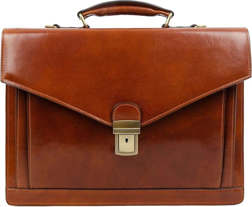 Time Resistance Leather Briefcase Full Grain Leather Bag for Men - Business Attache - Shoulder Bag for a Laptop