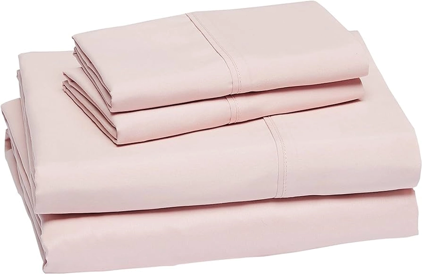 Amazon Basics Lightweight Super Soft Easy Care Microfiber 4-Piece Bed Sheet Set with 14-Inch Deep Pockets, Queen, Blush Pink, Solid