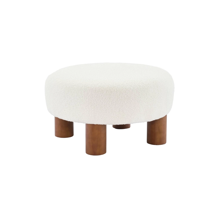 Tabouret pouf bois d'hévéa et tissu bouclette FUJO