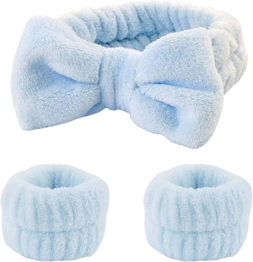 FAINCA 3 Stücke Haarband Kosmetik, Spa Headband Skincare, Mikrofaser Abschmink Haarband, Manschette Wasserdichte Gesichtswasch Skincare Tools für Frauen, Gesichtswaschen Wristband (Hellblau) : Amazon.de: Kosmetik