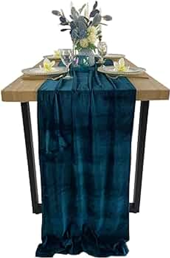 Luxurious Velvet Table Runner, 10ft Wedding Reception Decorations, 20x120inch Soft Velvet Fabric, Table Linen Overlay, Wedding Table Runners