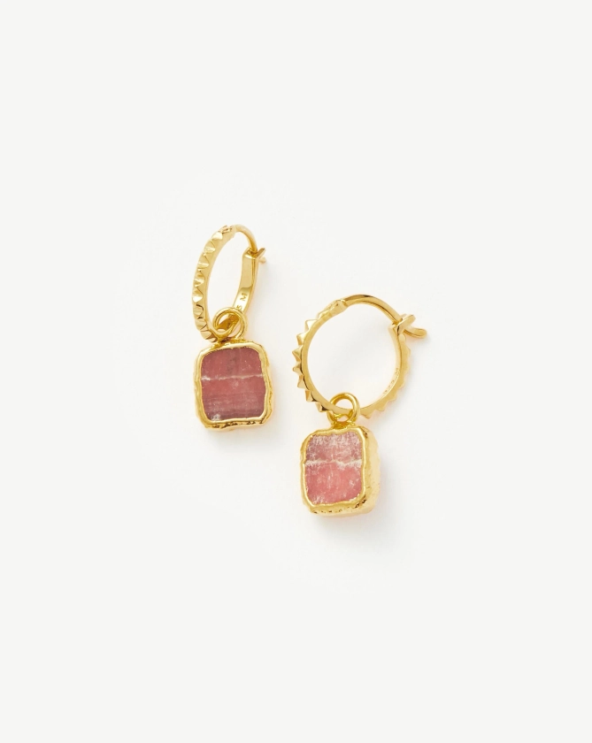 Mini Pyramid Charm Hoop Earrings | 18ct Gold Vermeil/Rhodochrosite