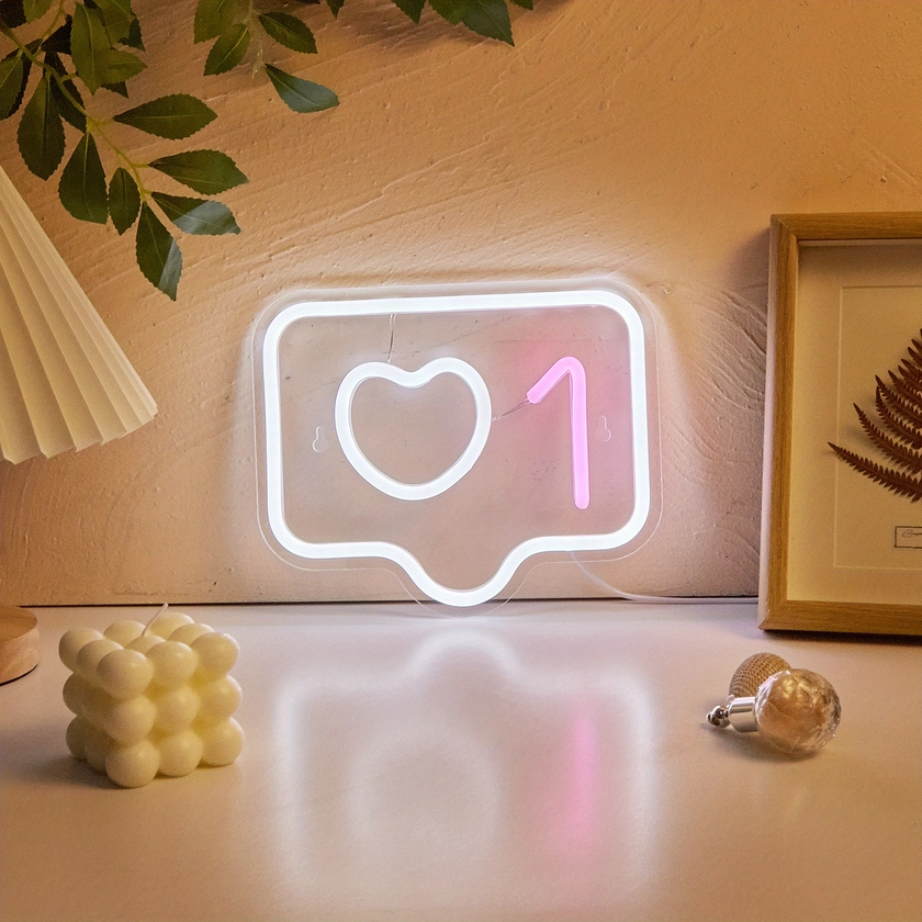 1pc One Heart LED Neon Sign, For Wall And Table Decor, Light Up Signs USB Powered Neon Lights Signs, For Bedroom Room Bar Wedding Party Decoration Lig