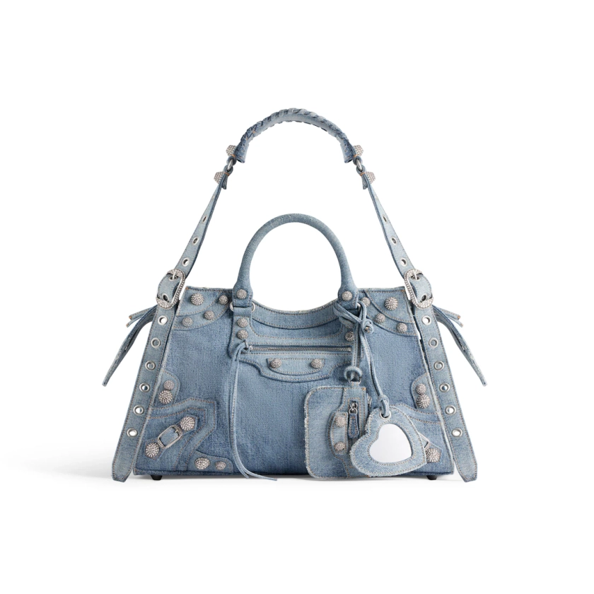 borsa neo cagole city in denim con strass