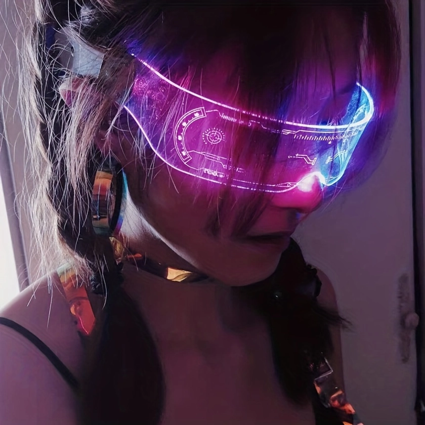 1/2pcs Halloween Future Tech Sense Bar Flashing Charging Colorful Glasses, Ideal choice for Gifts
