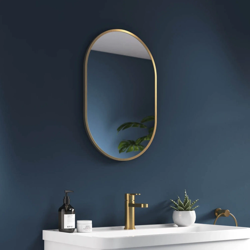 Kira Oval Pill Shape Bathroom Mirror | Pebble Grey - Brass / 400mm x 600mm - Pebble Grey