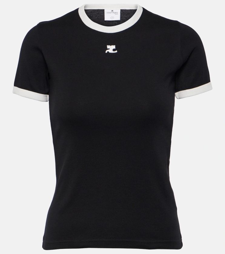 T-shirt en coton à logo en noir – Courreges | Mytheresa