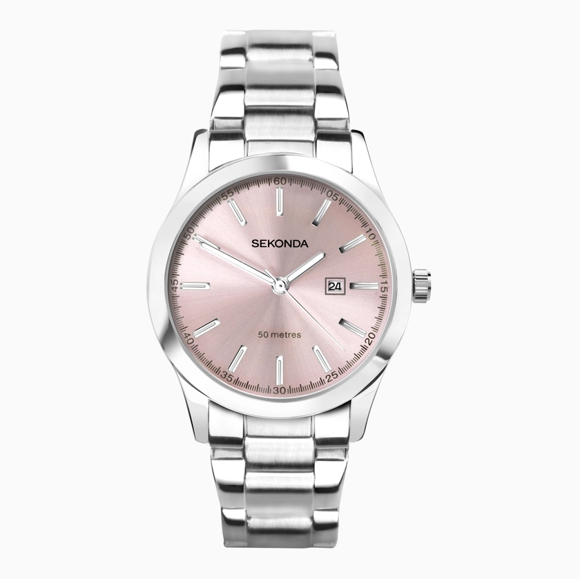 Sekonda Ladies Classic Watch (40398) - Round | Silver Stainless Steel Bracelet | Pink Dial | Classic Collection | Sekonda