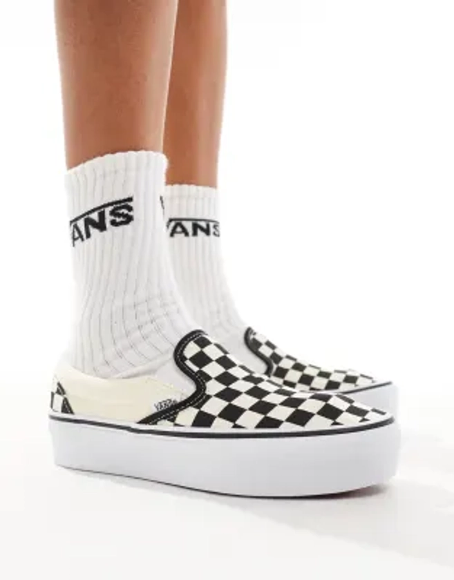 Vans Classic - Baskets à enfiler avec semelle plateforme et motif damier - Noir et blanc | ASOS