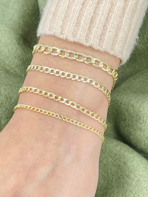 Solid 14K Gold Curb Bracelet, Ladies Gold Bracelet, Trending Gold Bracelet, Stackable Gold Bracelet, Curb Link Bracelet, Solid Gold Bracelet