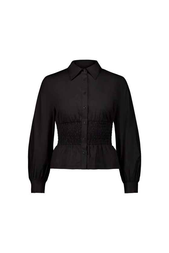 long sleeve shirred shirt - black