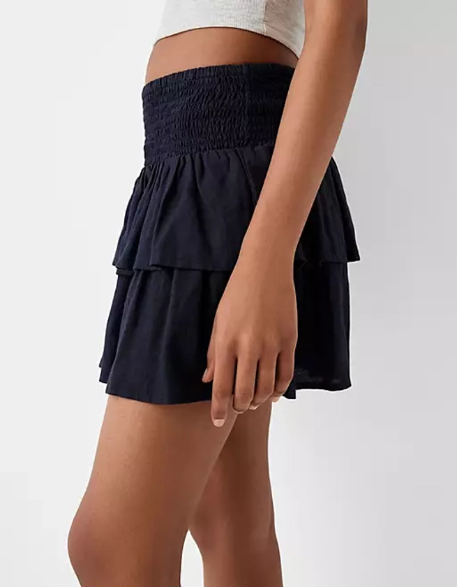 Bershka shirred waist rara mini skirt in navy